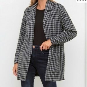 Dictionary Black & Gray Houndstooth Jacquared Knit Jacket Sz XL